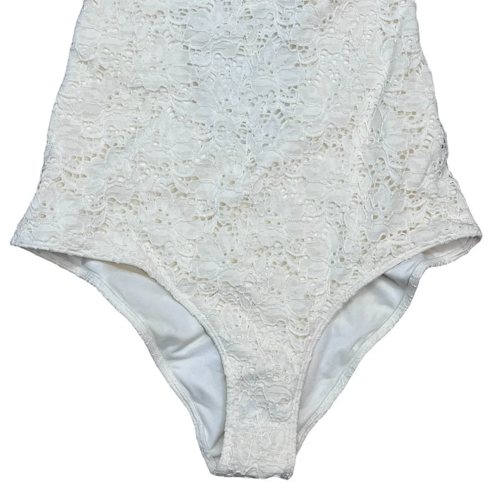H&M Cream Lace Halter One Piece Swimsuit Size 12